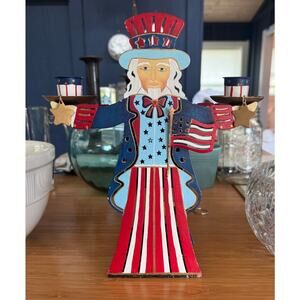 Uncle Sam Fourth of July Metal 3D Taper + Votive Candle Holder‎ PartyLite
